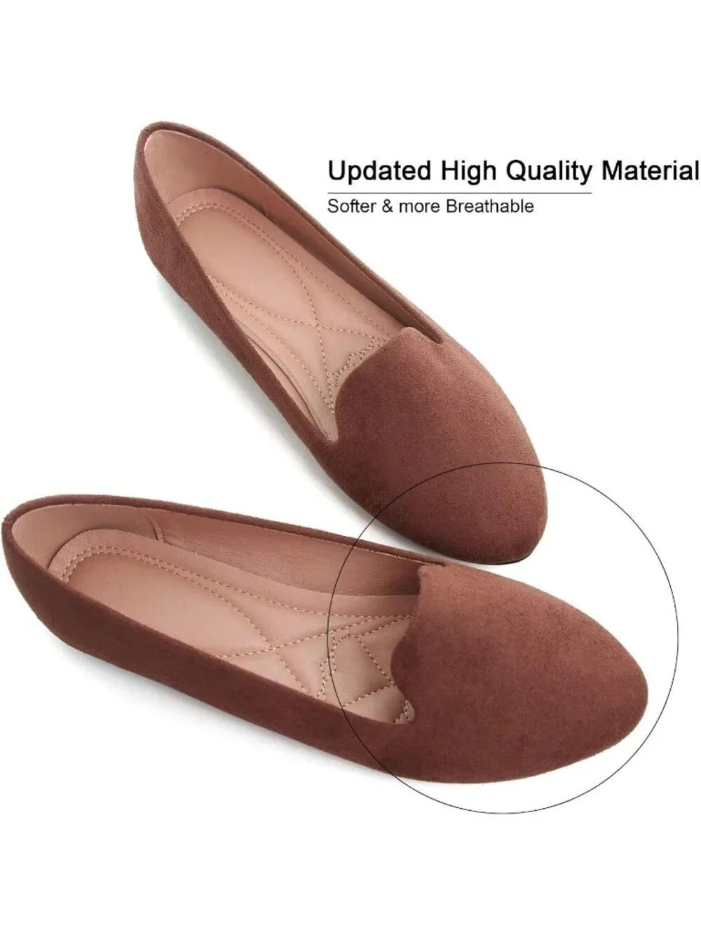 Women's Brown Round Toe Comfortable Low Heel Slip On Loafer Ballet Flat Shoes